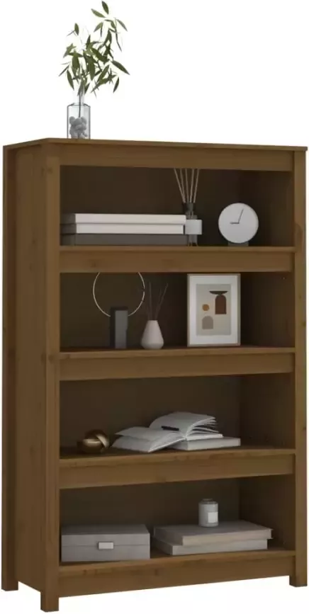 VidaXL -Boekenkast-80x35x126-cm-massief-grenenhout-honingbruin - Foto 4