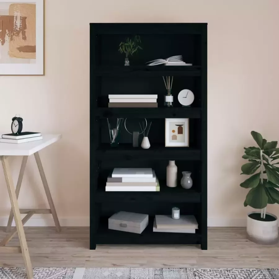 VidaXL -Boekenkast-80x35x154-cm-massief-grenenhout-zwart - Foto 2