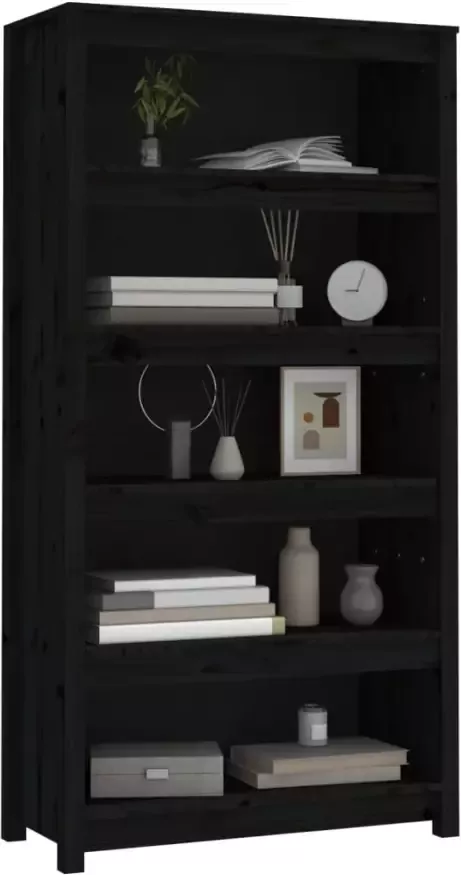 VidaXL -Boekenkast-80x35x154-cm-massief-grenenhout-zwart - Foto 4