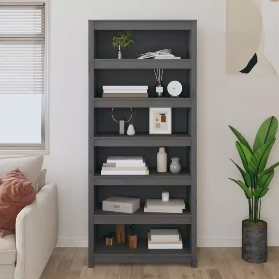 VidaXL -Boekenkast-80x35x183-cm-massief-grenenhout-grijs