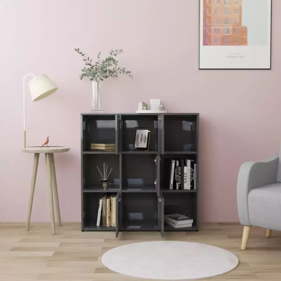 VidaXL -Boekenkast-90x30x90-cm-bewerkt-hout-hoogglans-grijs