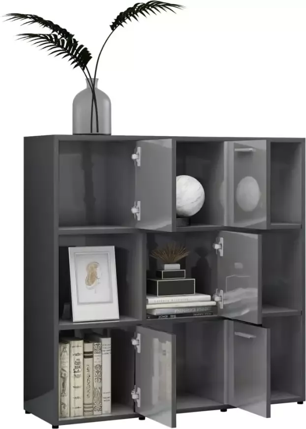VidaXL -Boekenkast-90x30x90-cm-bewerkt-hout-hoogglans-grijs - Foto 4