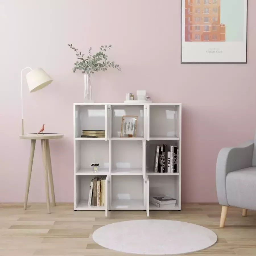 VidaXL -Boekenkast-90x30x90-cm-bewerkt-hout-hoogglans-wit