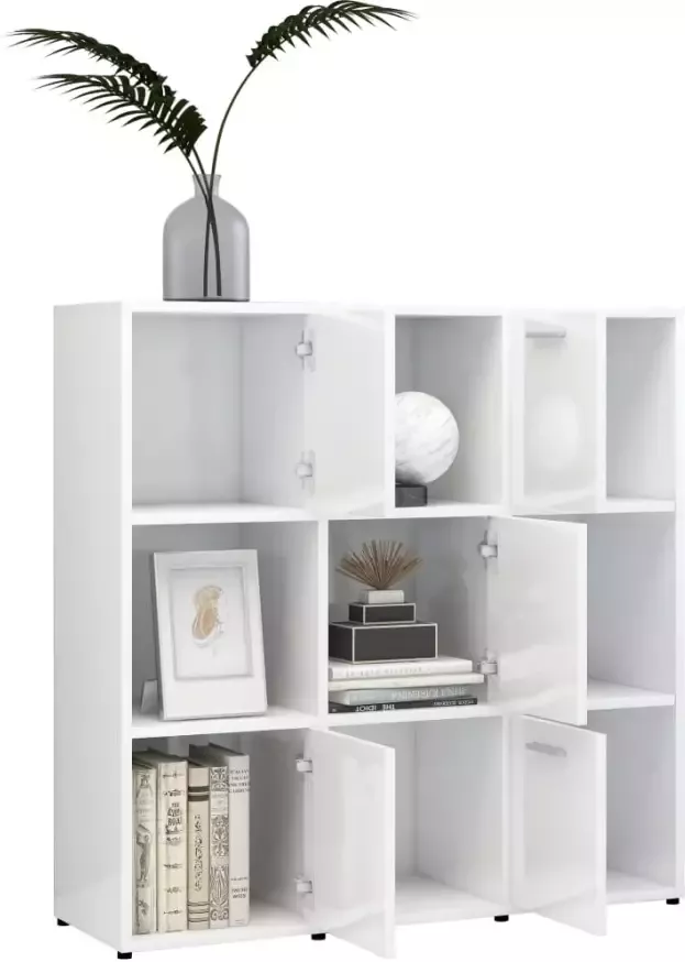 VidaXL -Boekenkast-90x30x90-cm-bewerkt-hout-hoogglans-wit - Foto 4
