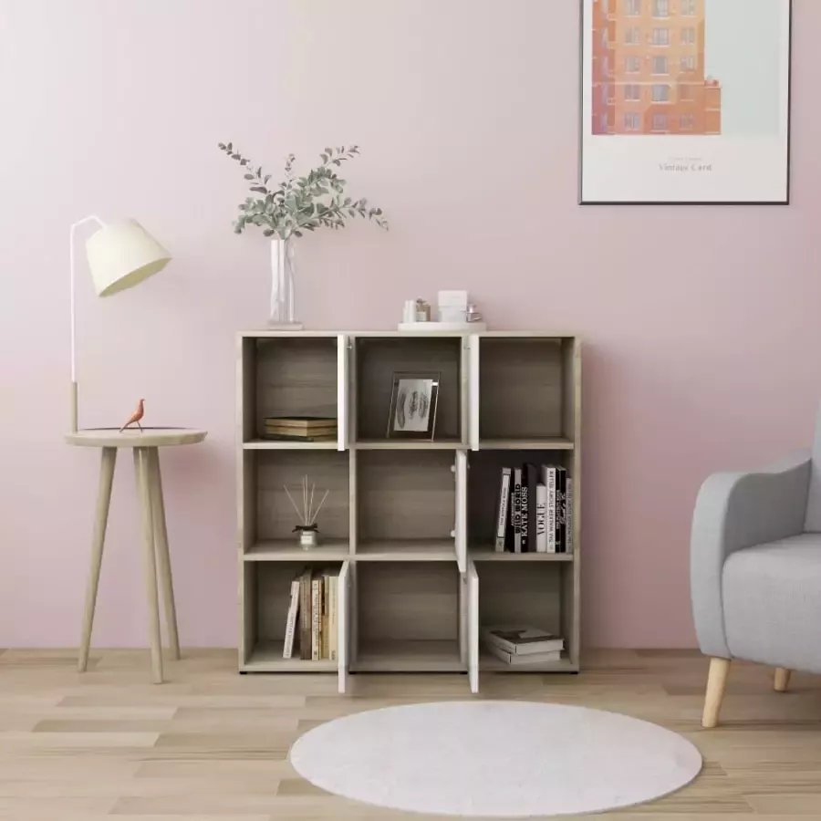 VidaXL -Boekenkast-90x30x90-cm-bewerkt-hout-wit-en-sonoma-eikenkleurig