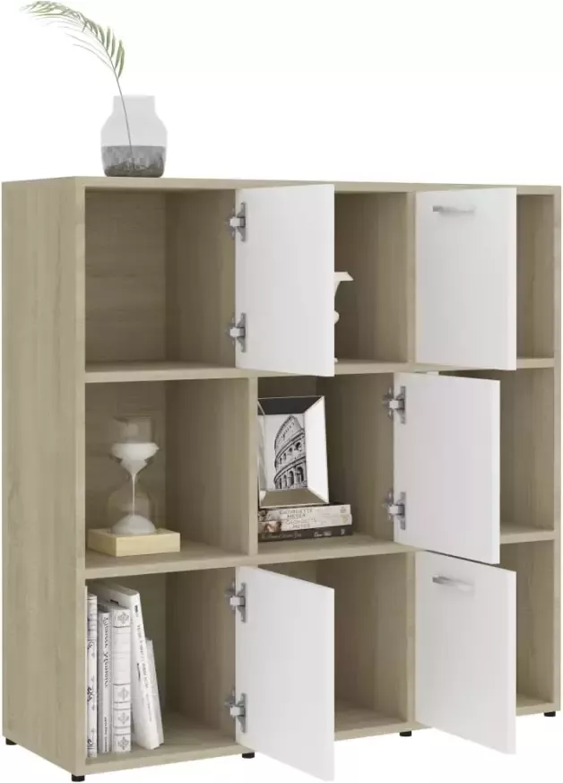 VidaXL -Boekenkast-90x30x90-cm-bewerkt-hout-wit-en-sonoma-eikenkleurig - Foto 4
