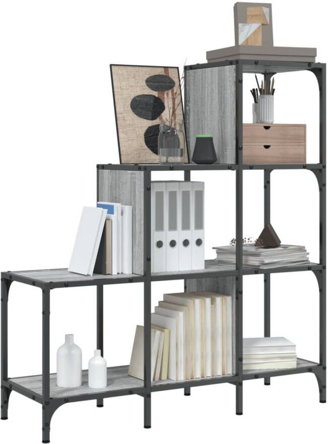 VidaXL -Boekenkast-92x30x102-cm-bewerkt-hout-en-metaal-grijs-sonoma - Foto 4