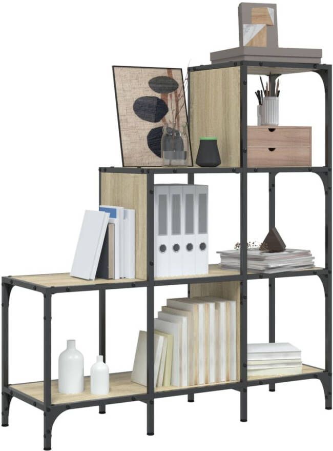 VidaXL -Boekenkast-92x30x102-cm-bewerkt-hout-en-metaal-sonoma-eiken - Foto 4