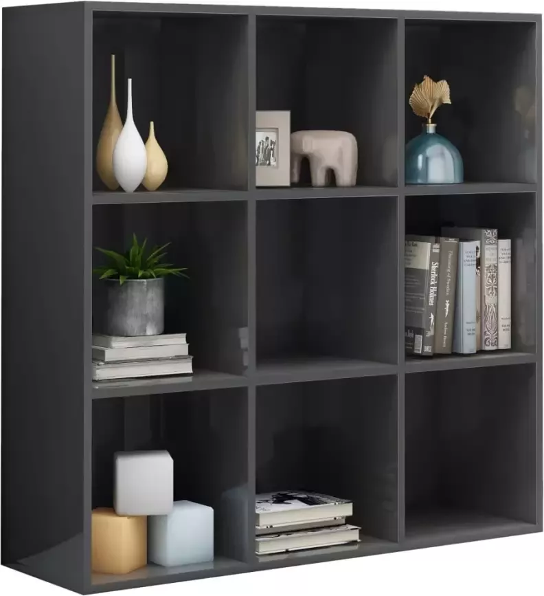 VidaXL Prolenta Premium Boekenkast 98x30x98 cm spaanplaat hoogglans grijs - Foto 2