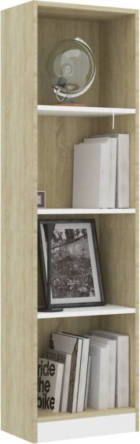 VidaXL -Boekenkast-met-4-schappen-40x24x142cm-bewerkt-hout-wit-en-eiken - Foto 1