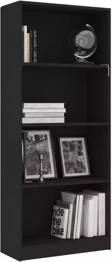 VidaXL -Boekenkast-met-4-schappen-60x24x142-cm-bewerkt-hout-zwart - Foto 4