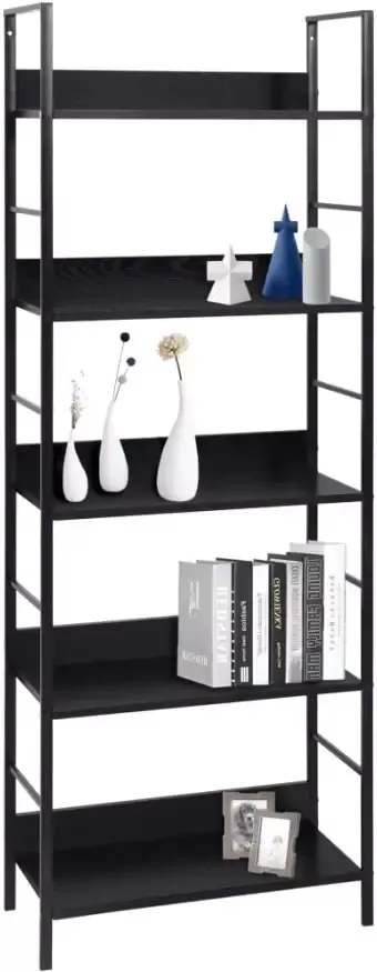 VidaXL -Boekenkast-met-5-schappen-60x27 6x158 5-cm-bewerkt-hout-zwart - Foto 4