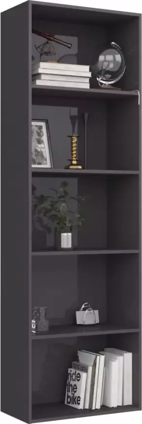VIDAXL Boekenkast met 5 schappen 60x30x189 cm spaanplaat hoogglans grijs