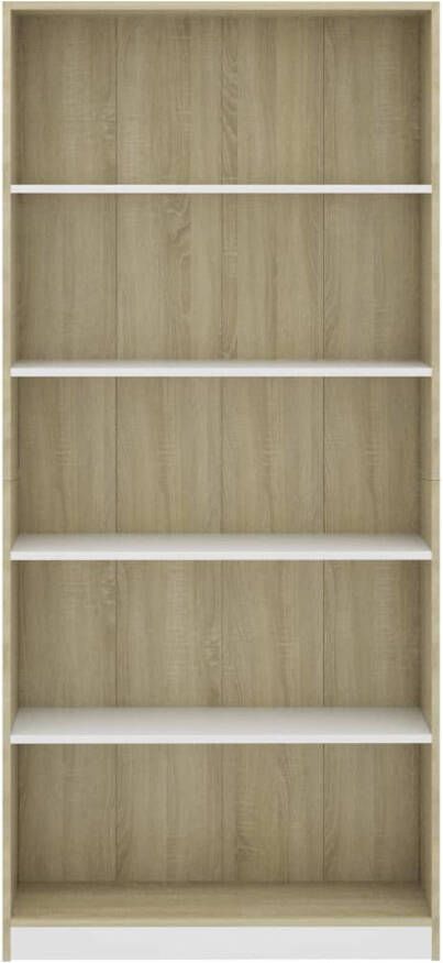 VidaXL -Boekenkast-met-5-schappen-80x24x175cm-bewerkt-hout-wit-en-eiken - Foto 4