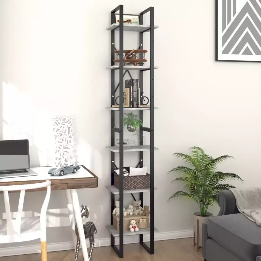 VidaXL -Boekenkast-met-6-schappen-40x30x210-cm-bewerkt-hout-betongrijs - Foto 2