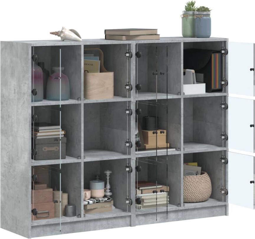 VidaXL -Boekenkast-met-deuren-136x37x109-cm-bewerkt-hout-betongrijs - Foto 4