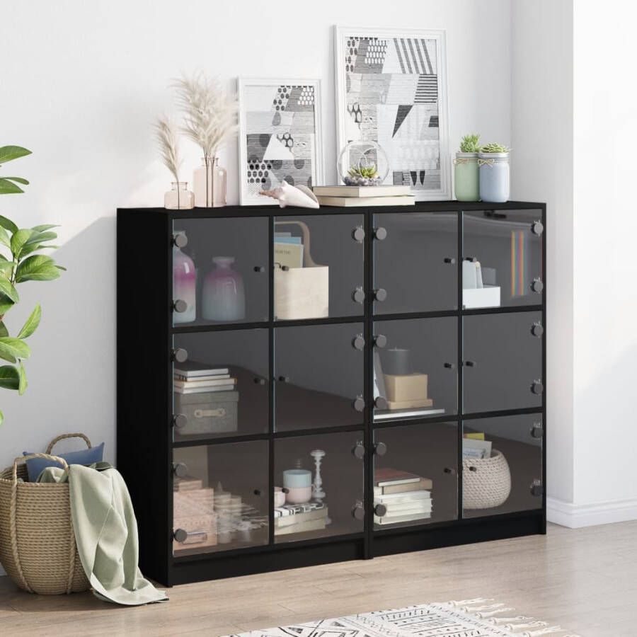 VidaXL -Boekenkast-met-deuren-136x37x109-cm-bewerkt-hout-zwart