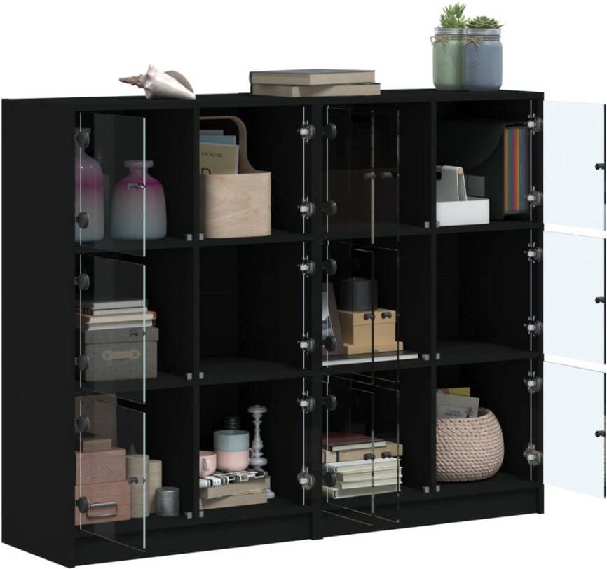 VidaXL -Boekenkast-met-deuren-136x37x109-cm-bewerkt-hout-zwart - Foto 4