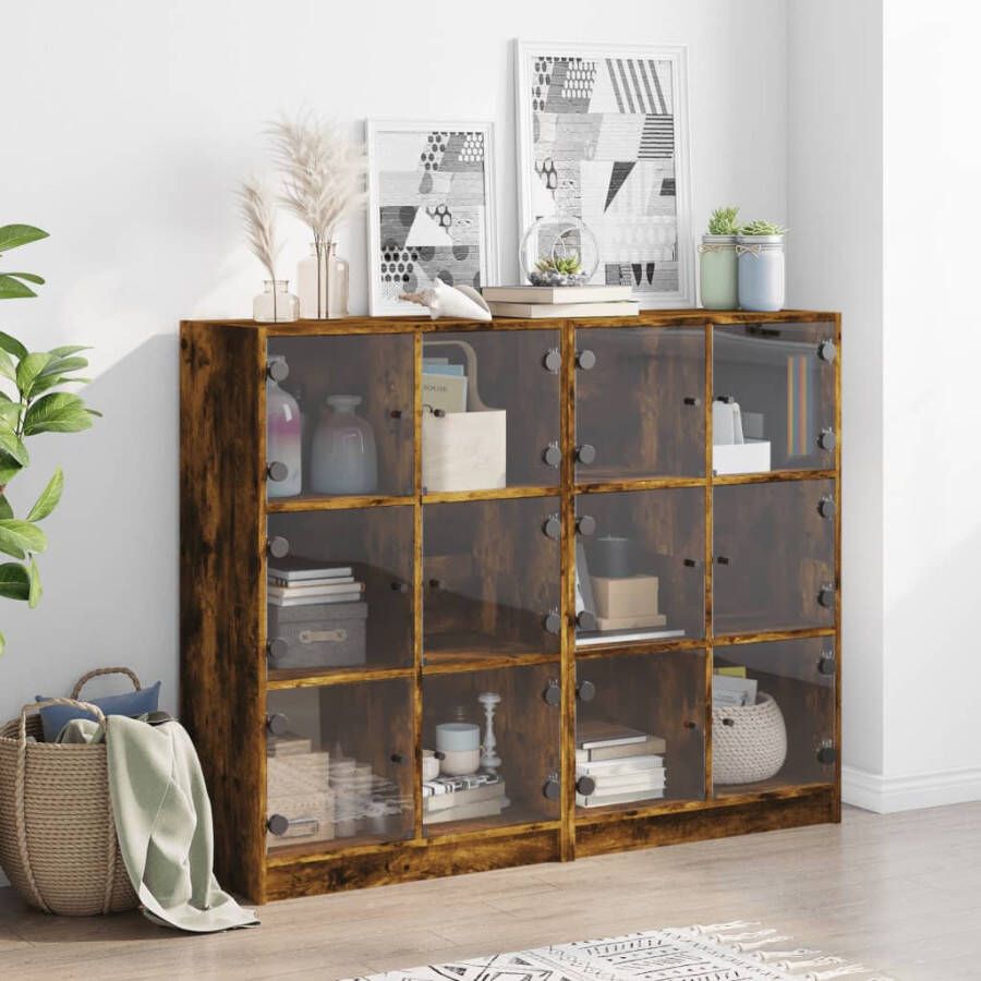 VidaXL -Boekenkast-met-deuren-136x37x109-cm-hout-gerookt-eikenkleurig