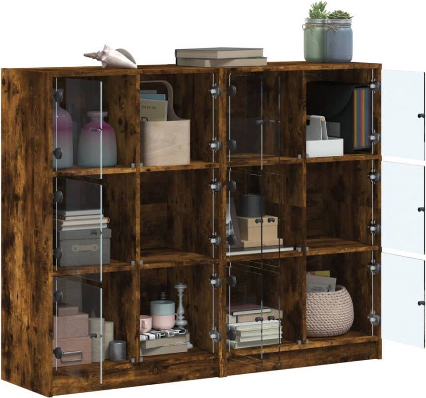VidaXL -Boekenkast-met-deuren-136x37x109-cm-hout-gerookt-eikenkleurig - Foto 4