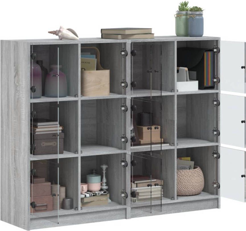 VidaXL -Boekenkast-met-deuren-136x37x109-cm-hout-grijs-sonoma-eiken - Foto 4