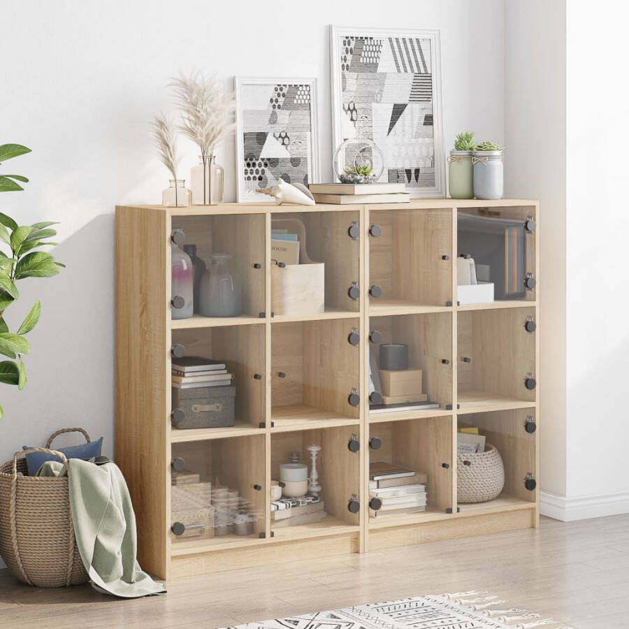 VidaXL -Boekenkast-met-deuren-136x37x109-cm-hout-sonoma-eikenkleurig