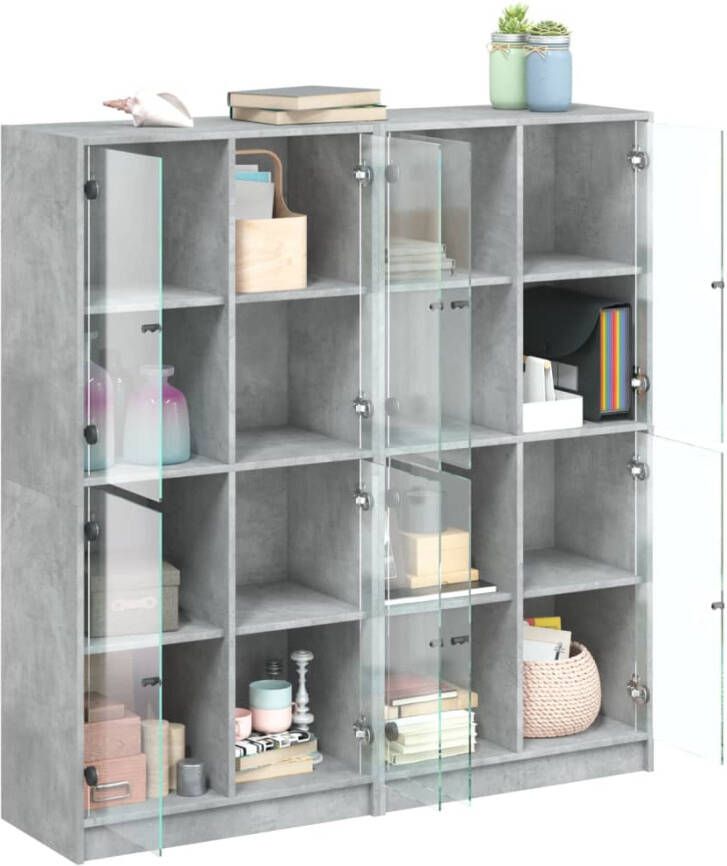 VidaXL -Boekenkast-met-deuren-136x37x142-cm-bewerkt-hout-betongrijs - Foto 4