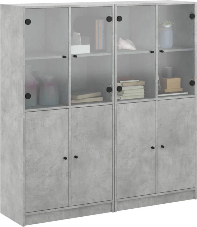 VidaXL -Boekenkast-met-deuren-136x37x142-cm-bewerkt-hout-betongrijs - Foto 4