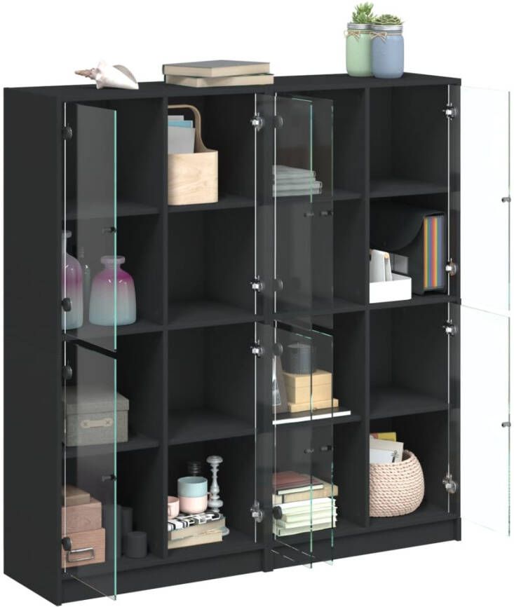 VidaXL -Boekenkast-met-deuren-136x37x142-cm-bewerkt-hout-zwart - Foto 4