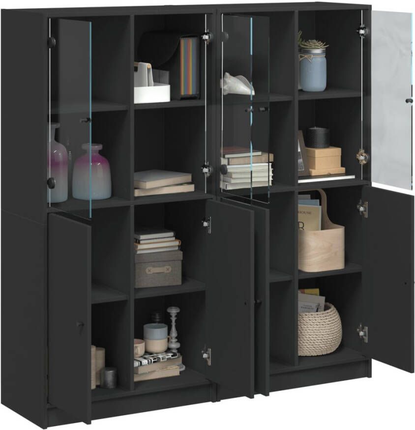 VidaXL -Boekenkast-met-deuren-136x37x142-cm-bewerkt-hout-zwart - Foto 2