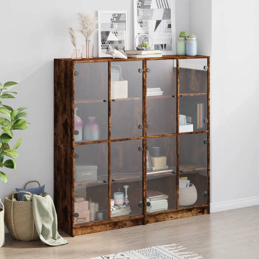 VidaXL -Boekenkast-met-deuren-136x37x142-cm-hout-gerookt-eikenkleurig