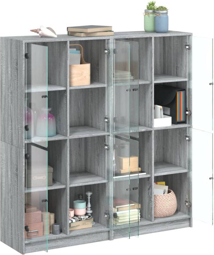 VidaXL -Boekenkast-met-deuren-136x37x142-cm-hout-grijs-sonoma-eiken - Foto 4