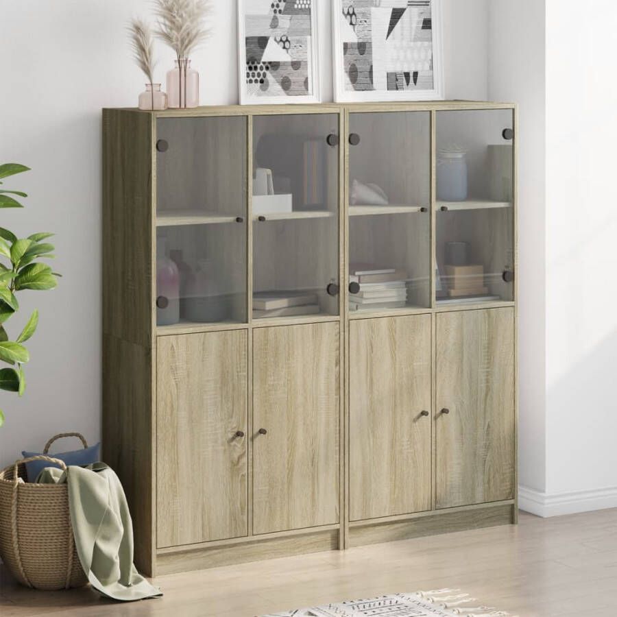 VidaXL -Boekenkast-met-deuren-136x37x142-cm-hout-sonoma-eikenkleurig