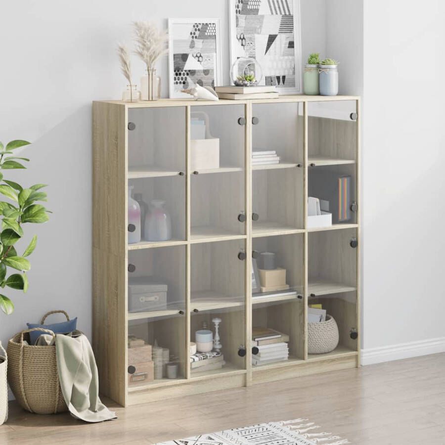 VidaXL -Boekenkast-met-deuren-136x37x142-cm-hout-sonoma-eikenkleurig