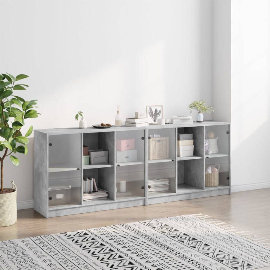 VidaXL -Boekenkast-met-deuren-204x37x75-cm-bewerkt-hout-betongrijs