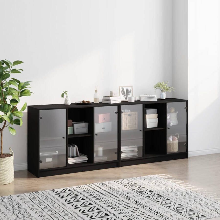 VidaXL -Boekenkast-met-deuren-204x37x75-cm-bewerkt-hout-zwart