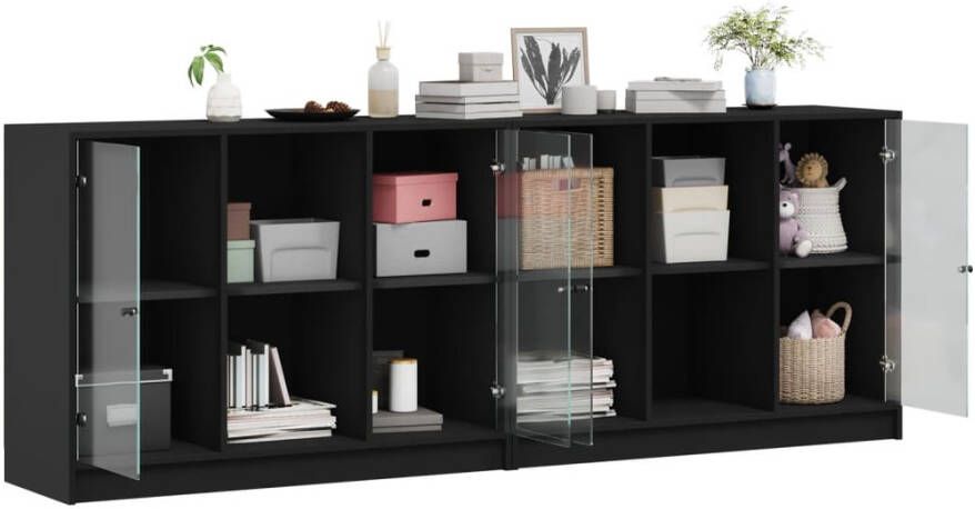 VidaXL -Boekenkast-met-deuren-204x37x75-cm-bewerkt-hout-zwart - Foto 2