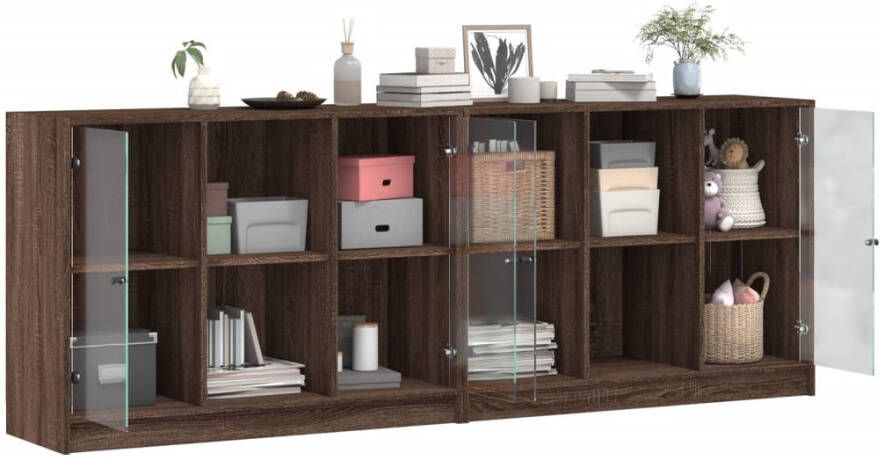 VidaXL -Boekenkast-met-deuren-204x37x75-cm-hout-bruineikenkleurig - Foto 2