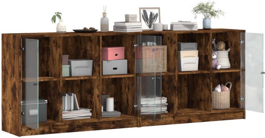 VidaXL -Boekenkast-met-deuren-204x37x75-cm-hout-gerookt-eikenkleurig - Foto 2