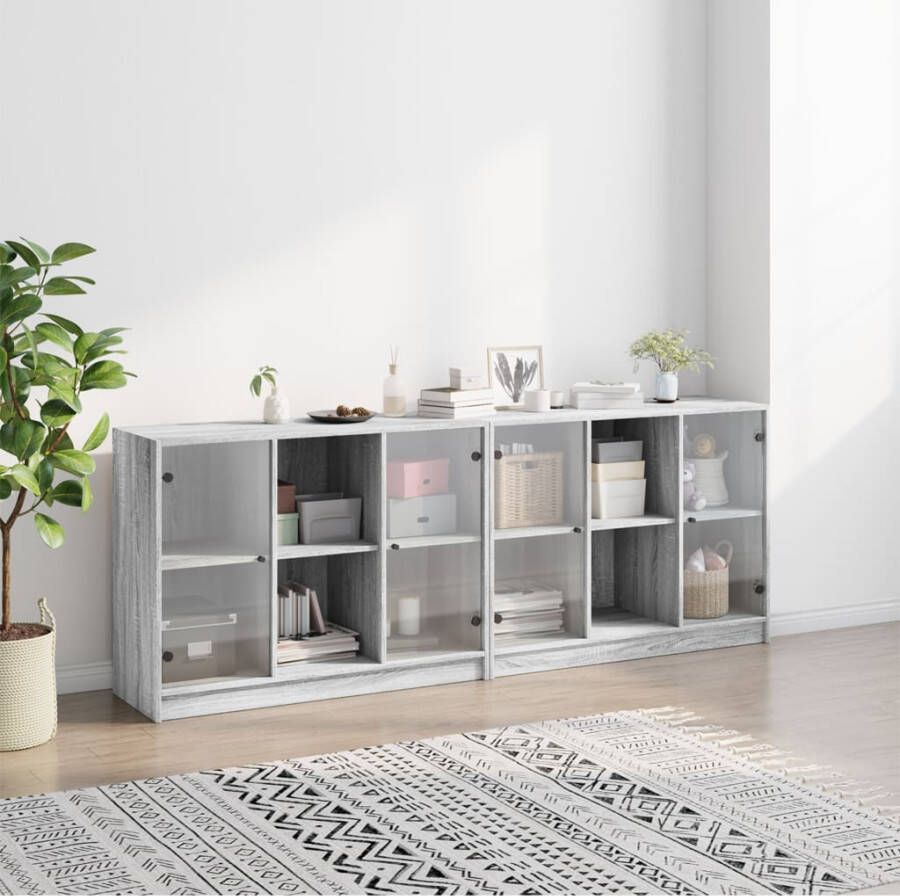 VidaXL -Boekenkast-met-deuren-204x37x75-cm-hout-grijs-sonoma-eikenkleur