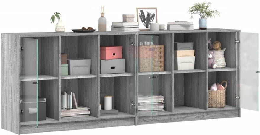 VidaXL -Boekenkast-met-deuren-204x37x75-cm-hout-grijs-sonoma-eikenkleur - Foto 2