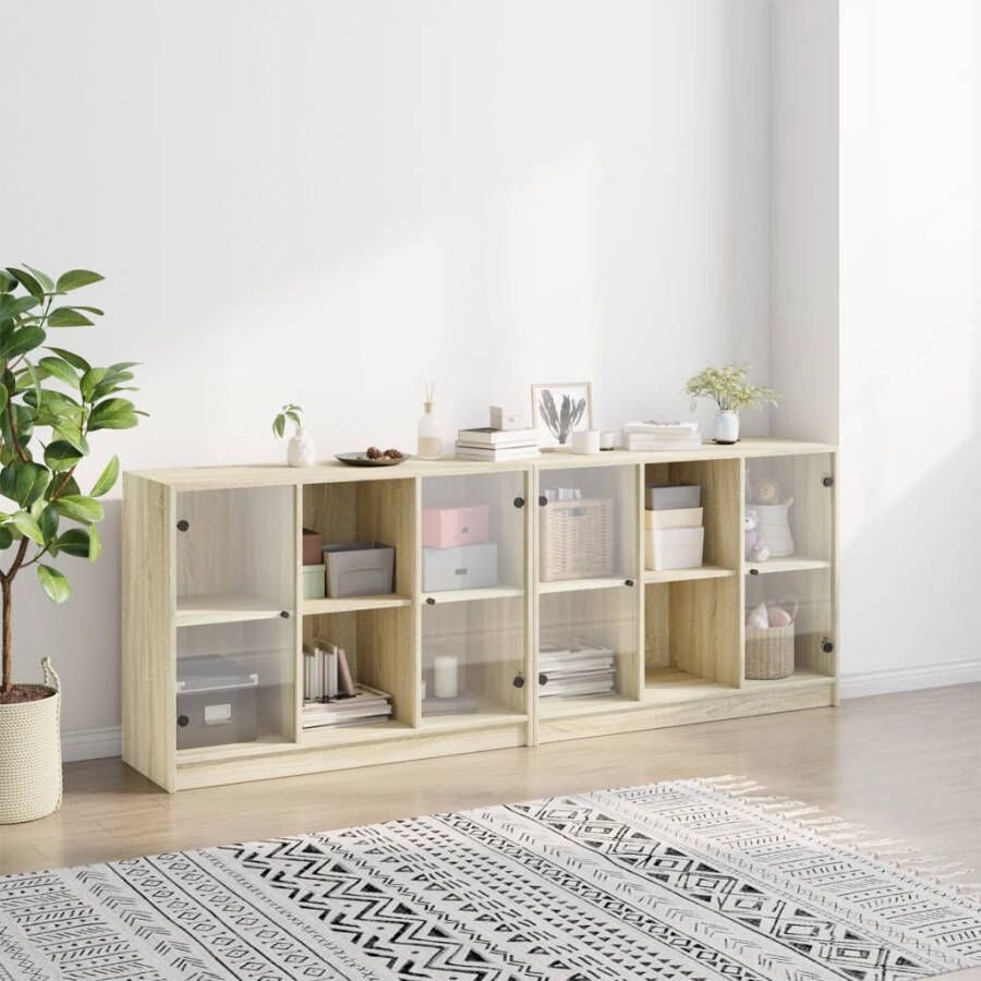 VidaXL -Boekenkast-met-deuren-204x37x75-cm-hout-sonoma-eikenkleurig