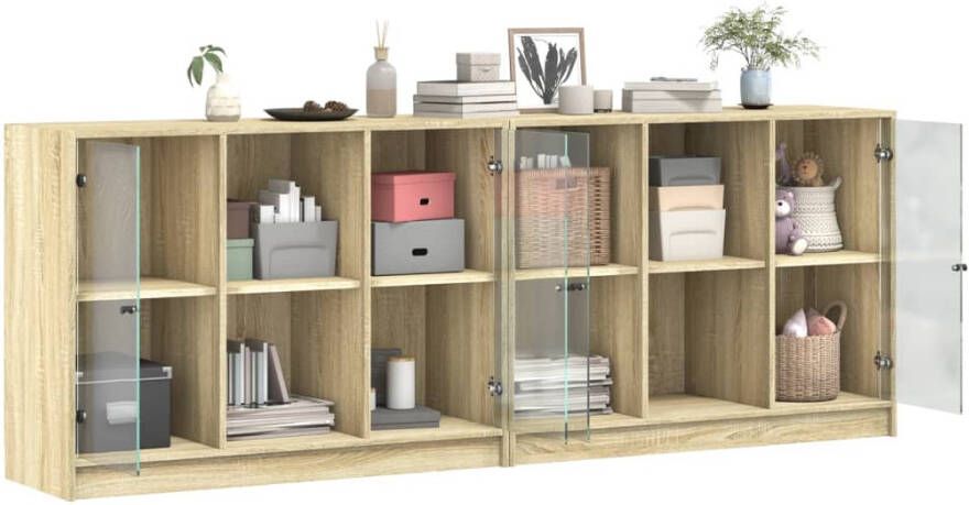 VidaXL -Boekenkast-met-deuren-204x37x75-cm-hout-sonoma-eikenkleurig - Foto 2