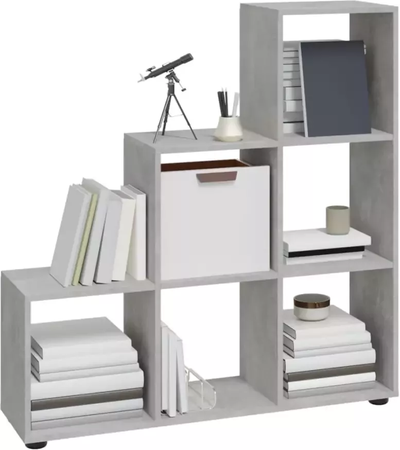 VidaXL -Boekenkast-trapvormig-107-cm-bewerkt-hout-betongrijs - Foto 4