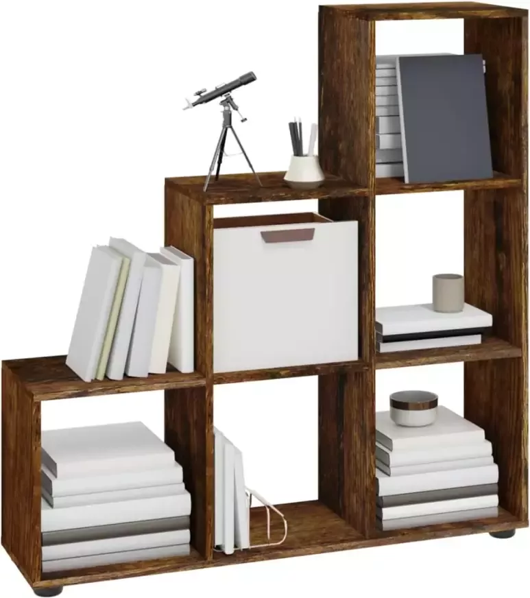 VidaXL -Boekenkast-trapvormig-107-cm-bewerkt-hout-gerookt-eikenkleurig - Foto 4