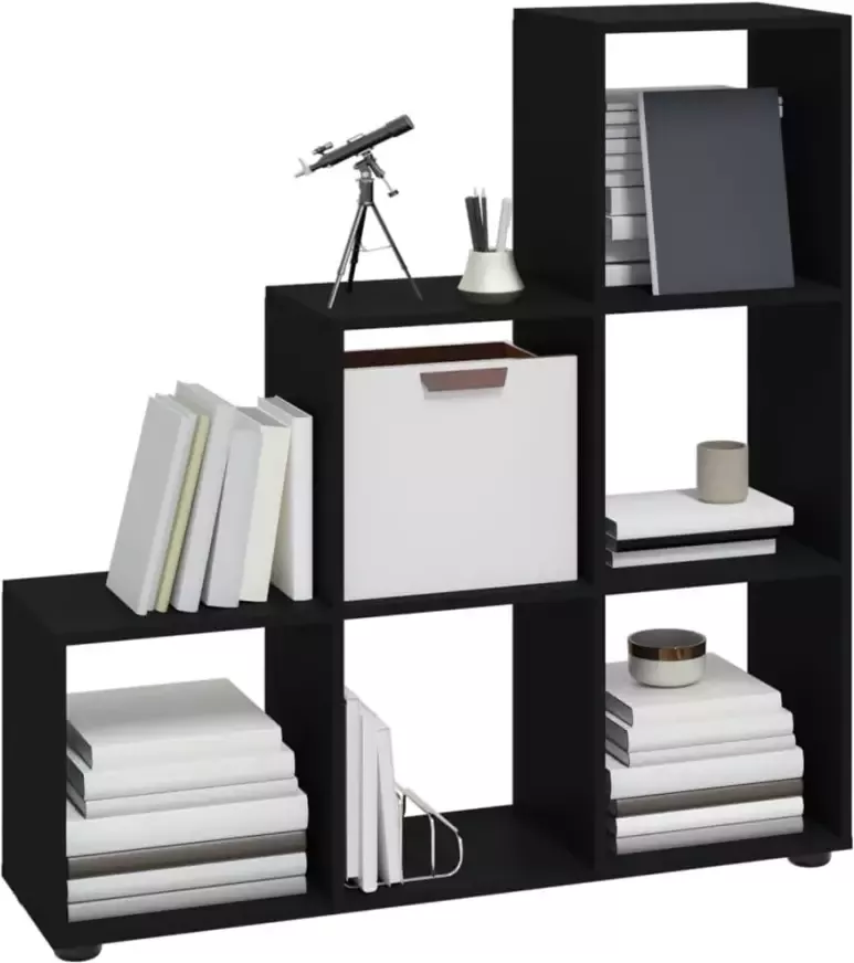 VidaXL -Boekenkast-trapvormig-107-cm-bewerkt-hout-zwart - Foto 4