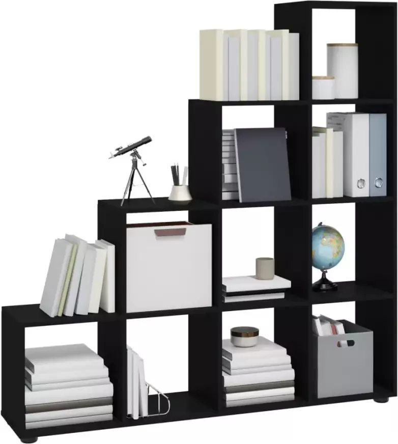 VidaXL -Boekenkast-trapvormig-142-cm-bewerkt-hout-zwart - Foto 4