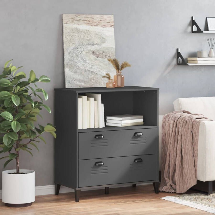 VidaXL -Boekenkast-VIKEN-80x40x90-cm-massief-grenenhout-antracietgrijs