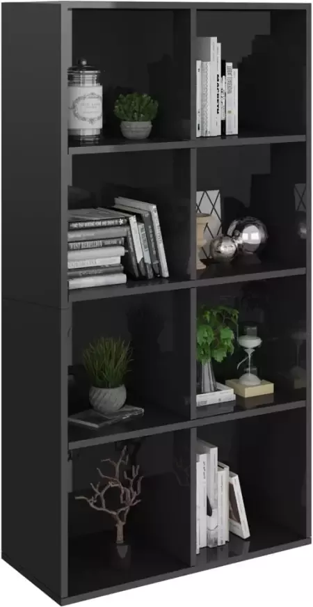 VIDAXL Boekenkast dressoir 66x30x130 cm spaanplaat hoogglans zwart