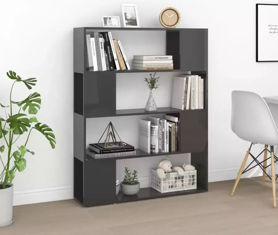 VidaXL -Boekenkast kamerscherm-100x24x124-cm-hoogglans-grijs - Foto 2